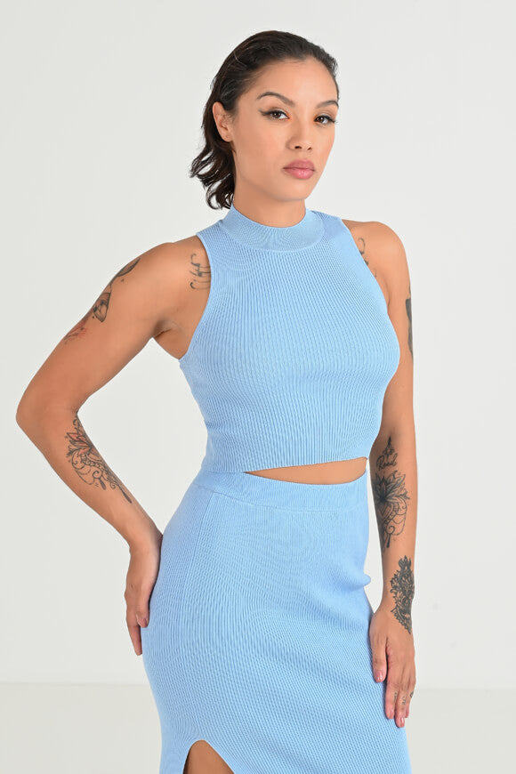 Top in maglia a coste - azzurro