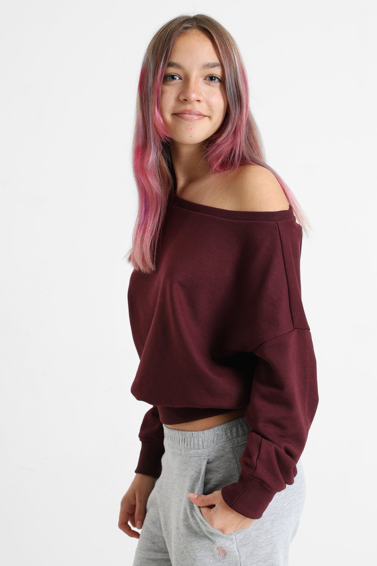 Sweatshirt off shoulder - Burgundy