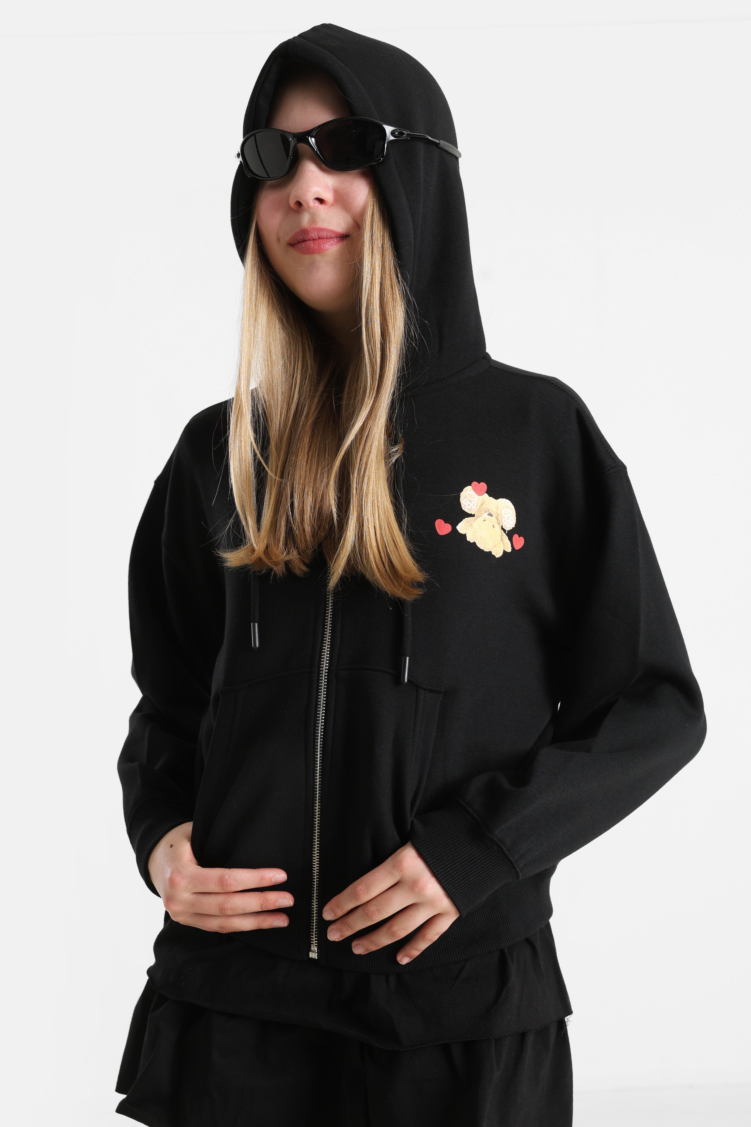 Kapuzensweatjacke - Schwarz