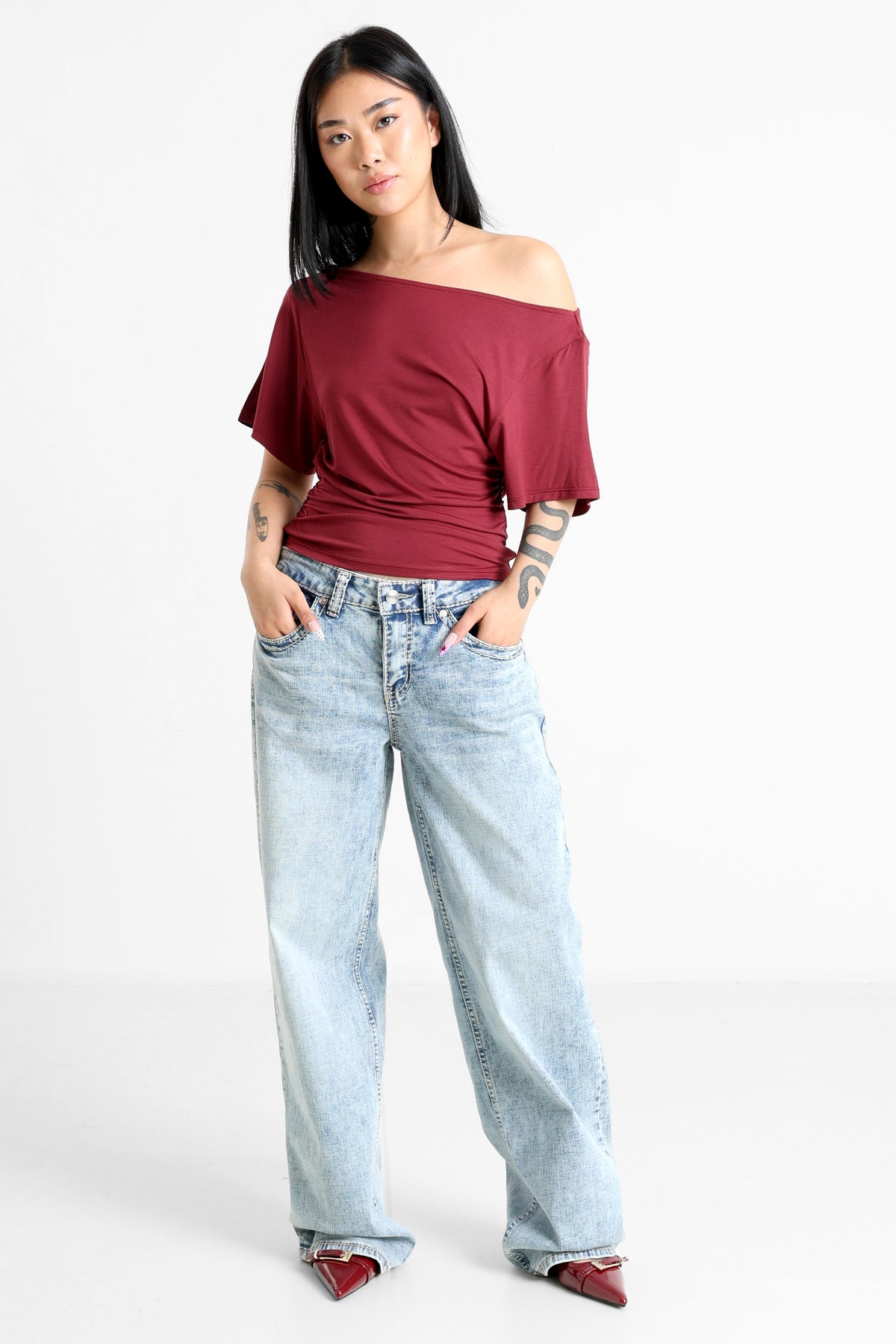 T-Shirt off shoulder - Bordeaux