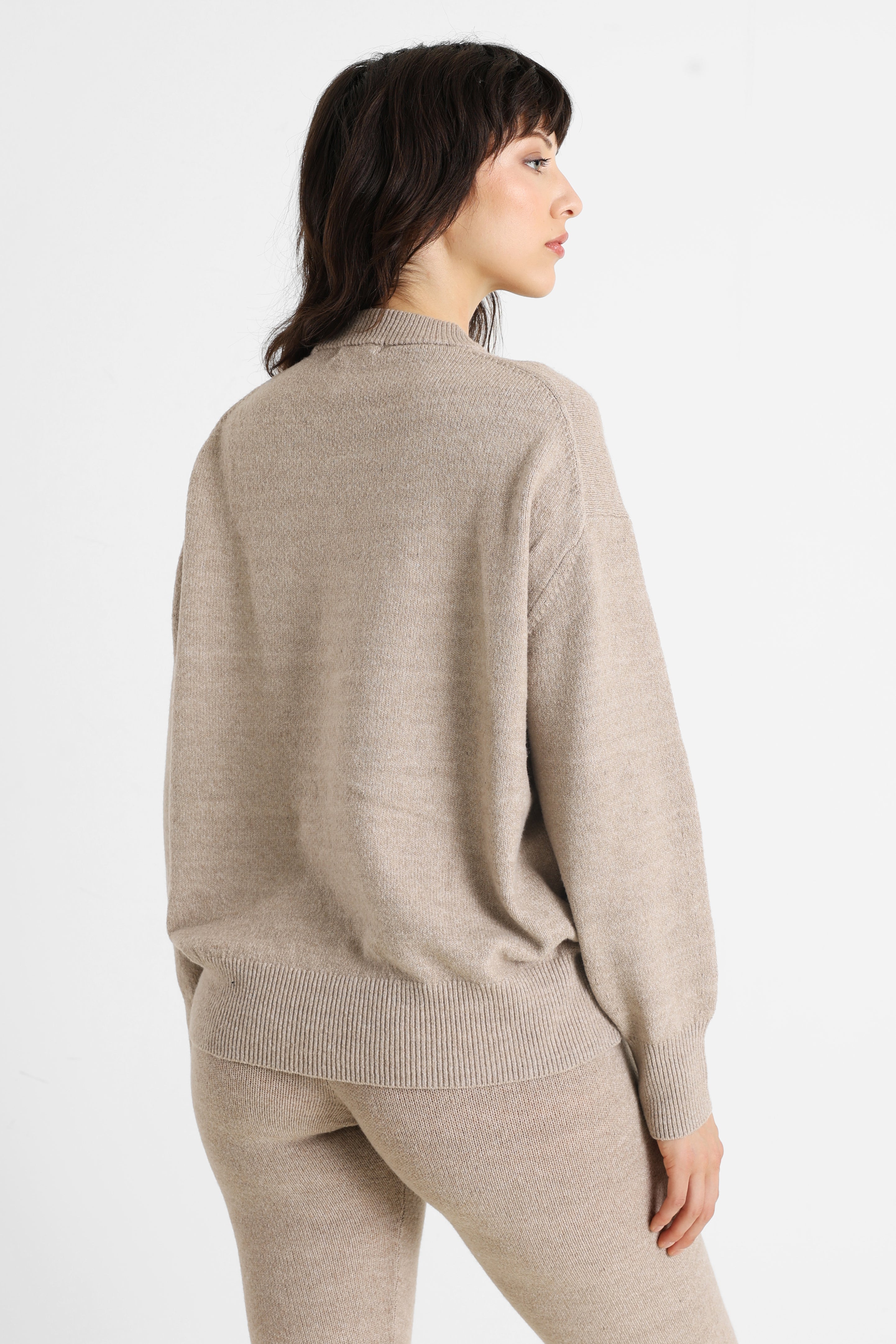Pull ample en tricot - Beige Melange