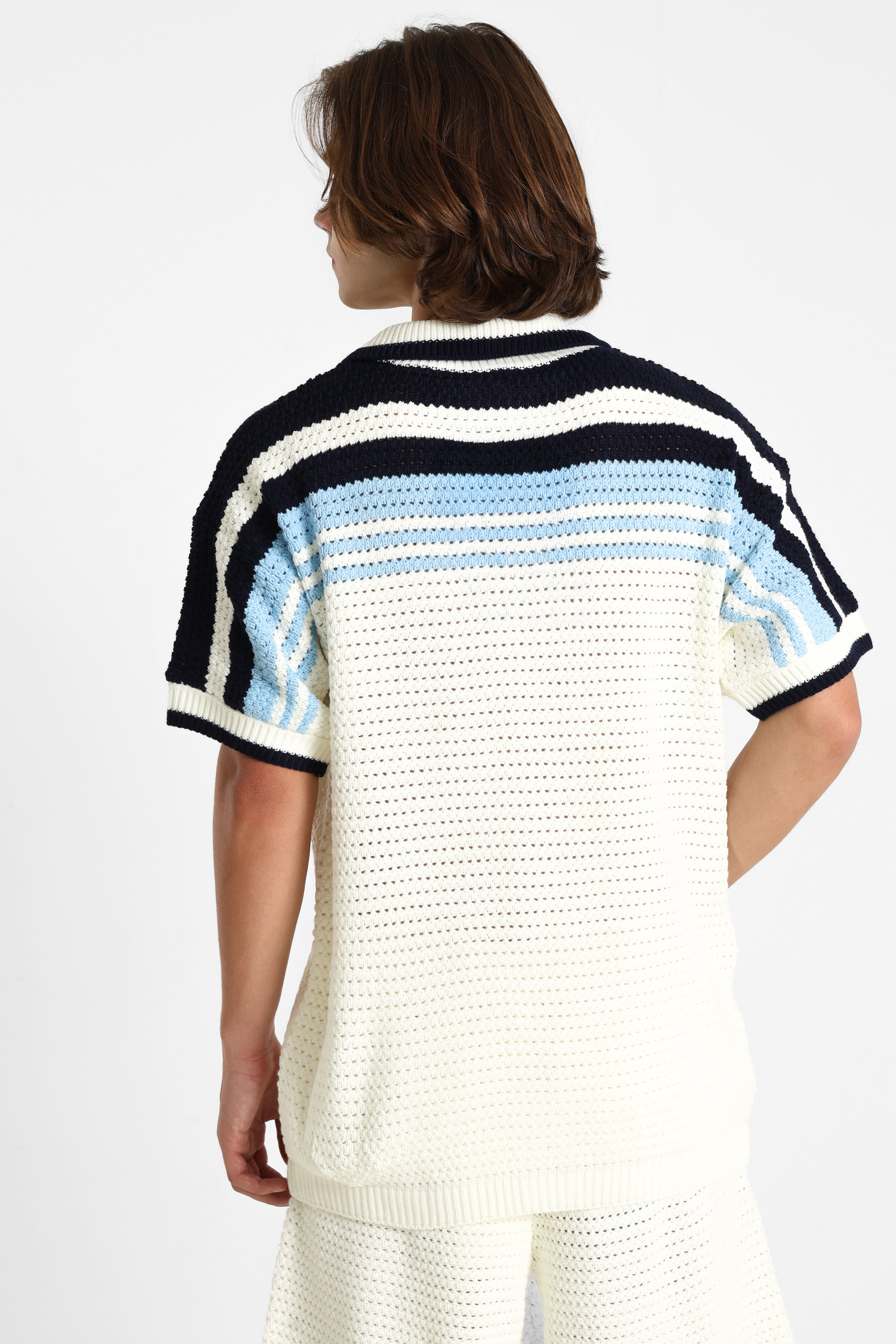 Strickhemd - Offwhite + Blue