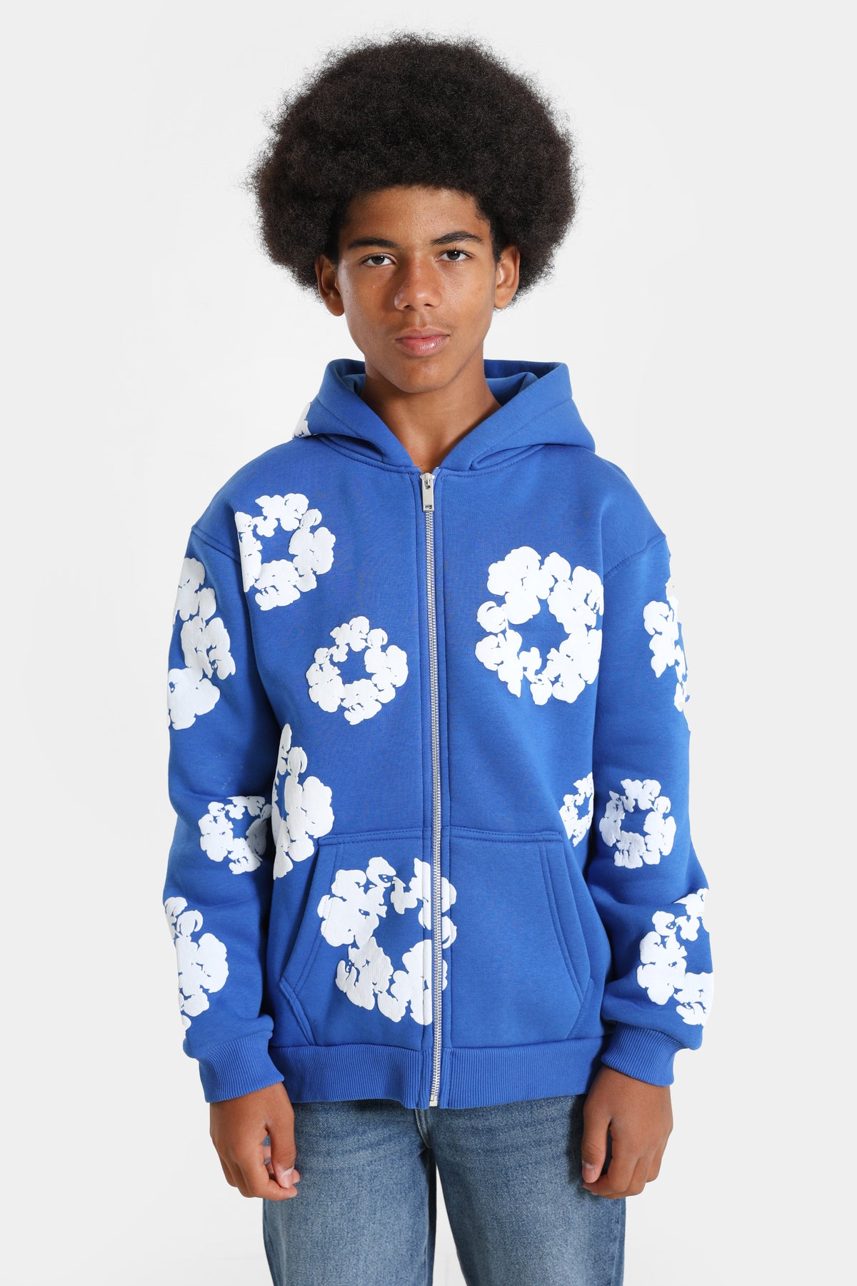 Kapuzensweatjacke - Royal + White