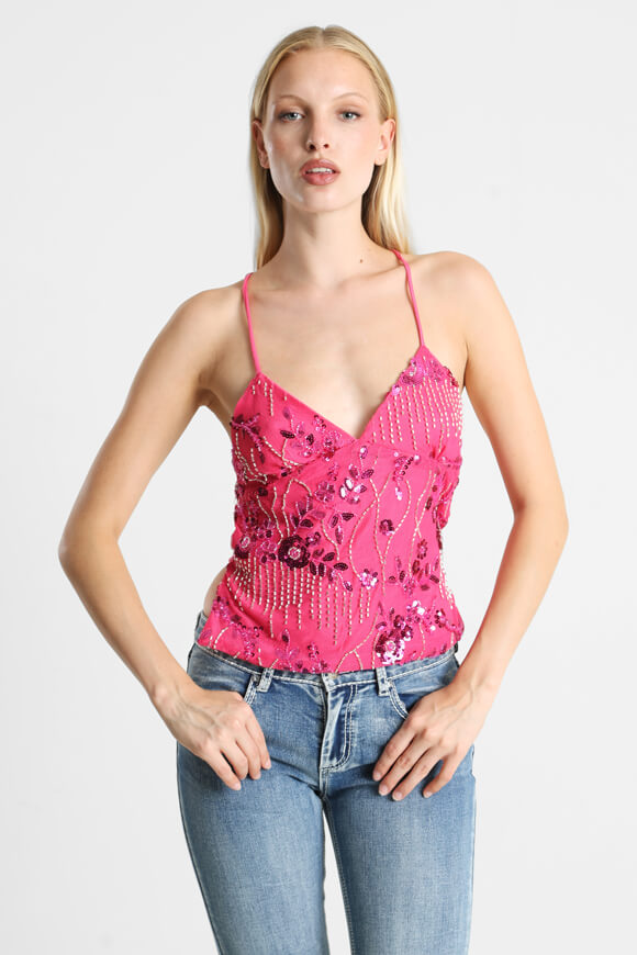 Top court dos nu à paillettes - Fuschia