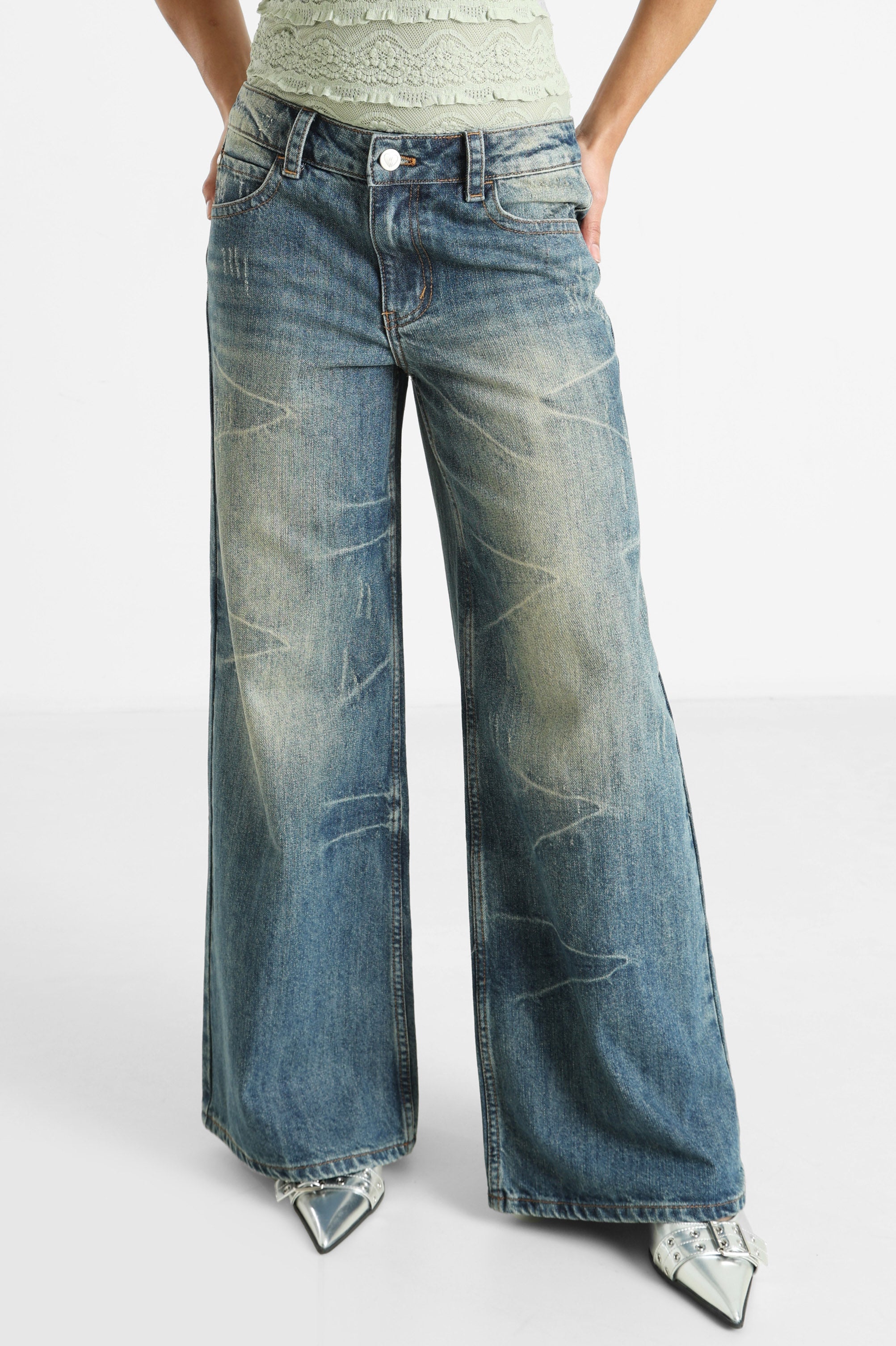 Wide Leg Jeans - Blau Denim