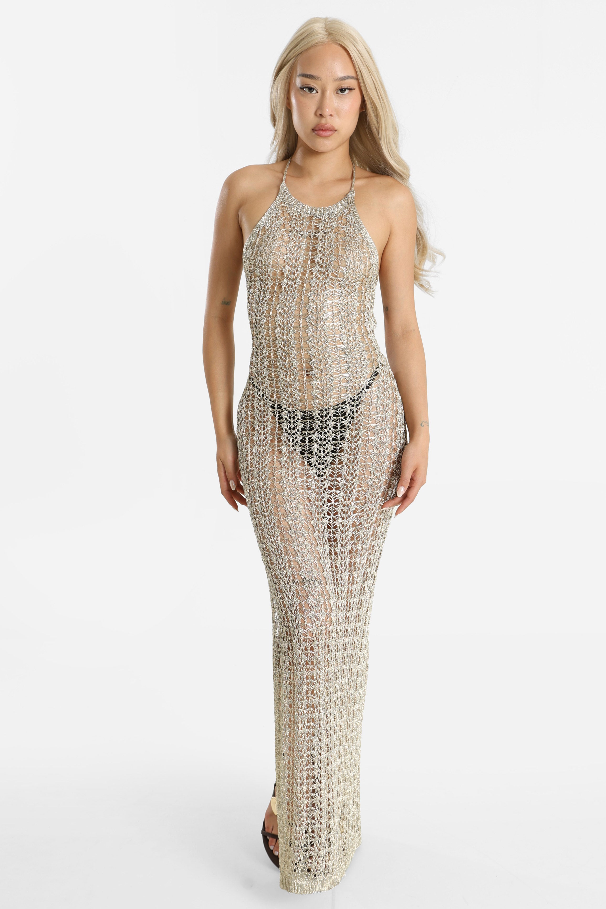Häkel Neckholder Maxikleid - Gold