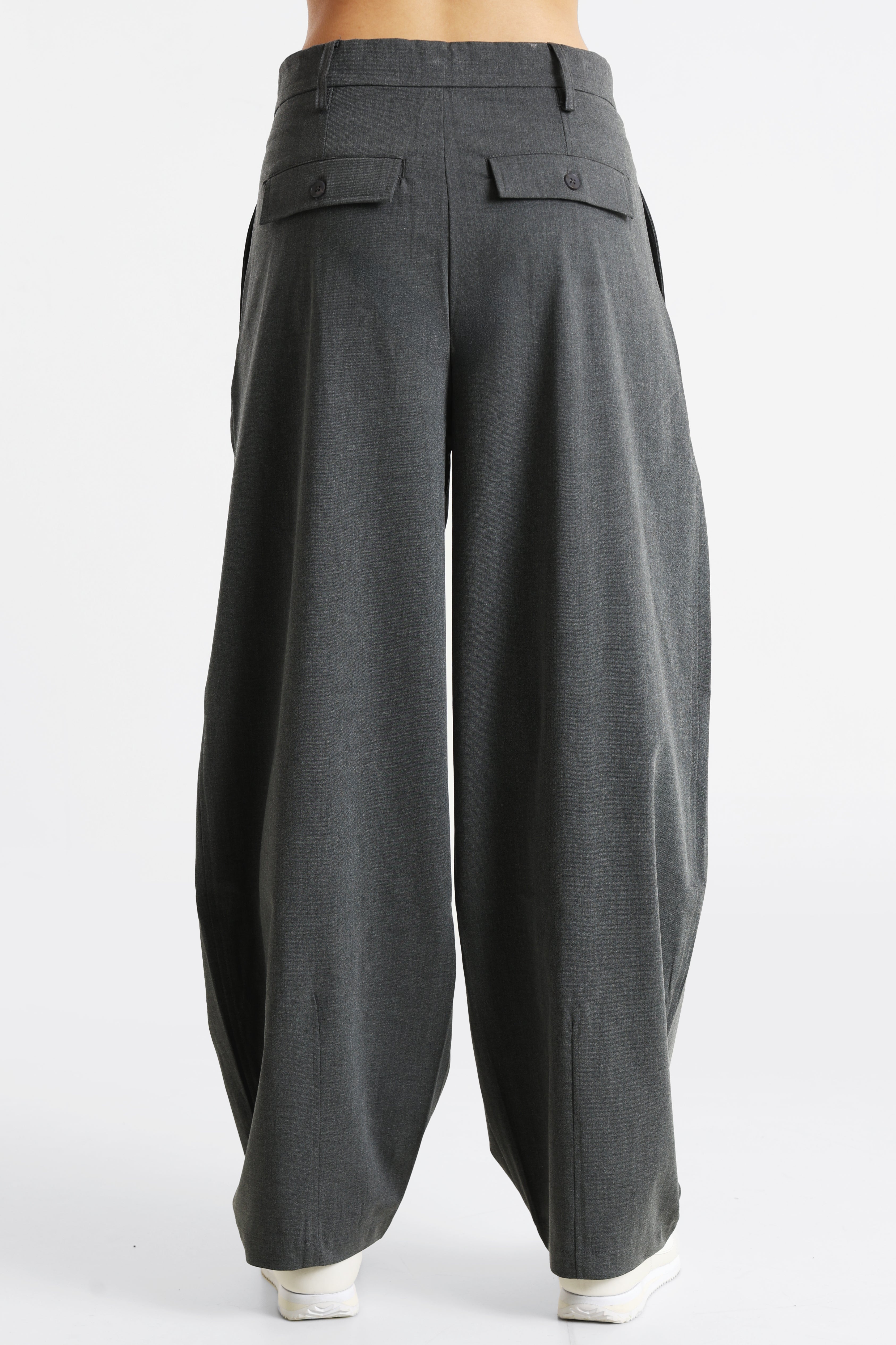 Pantalon barrel fit en tissu - Gris foncé chiné