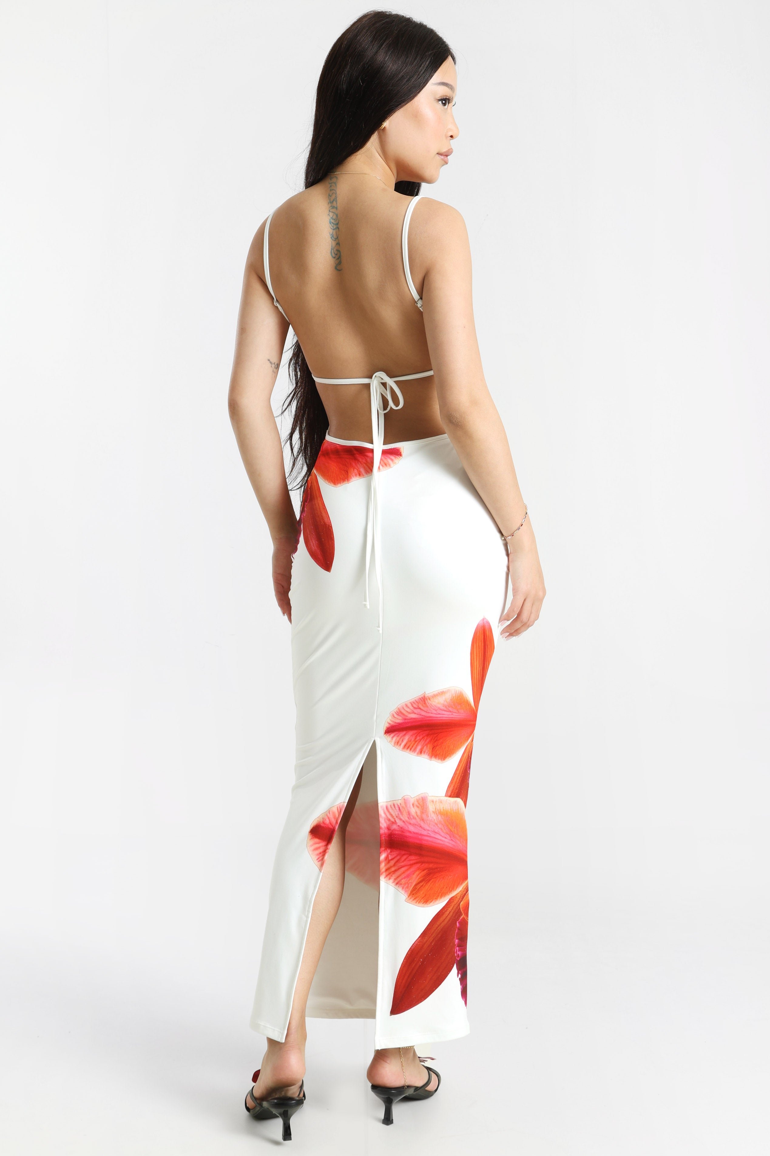 Maxikleid - Offwhite + Rot