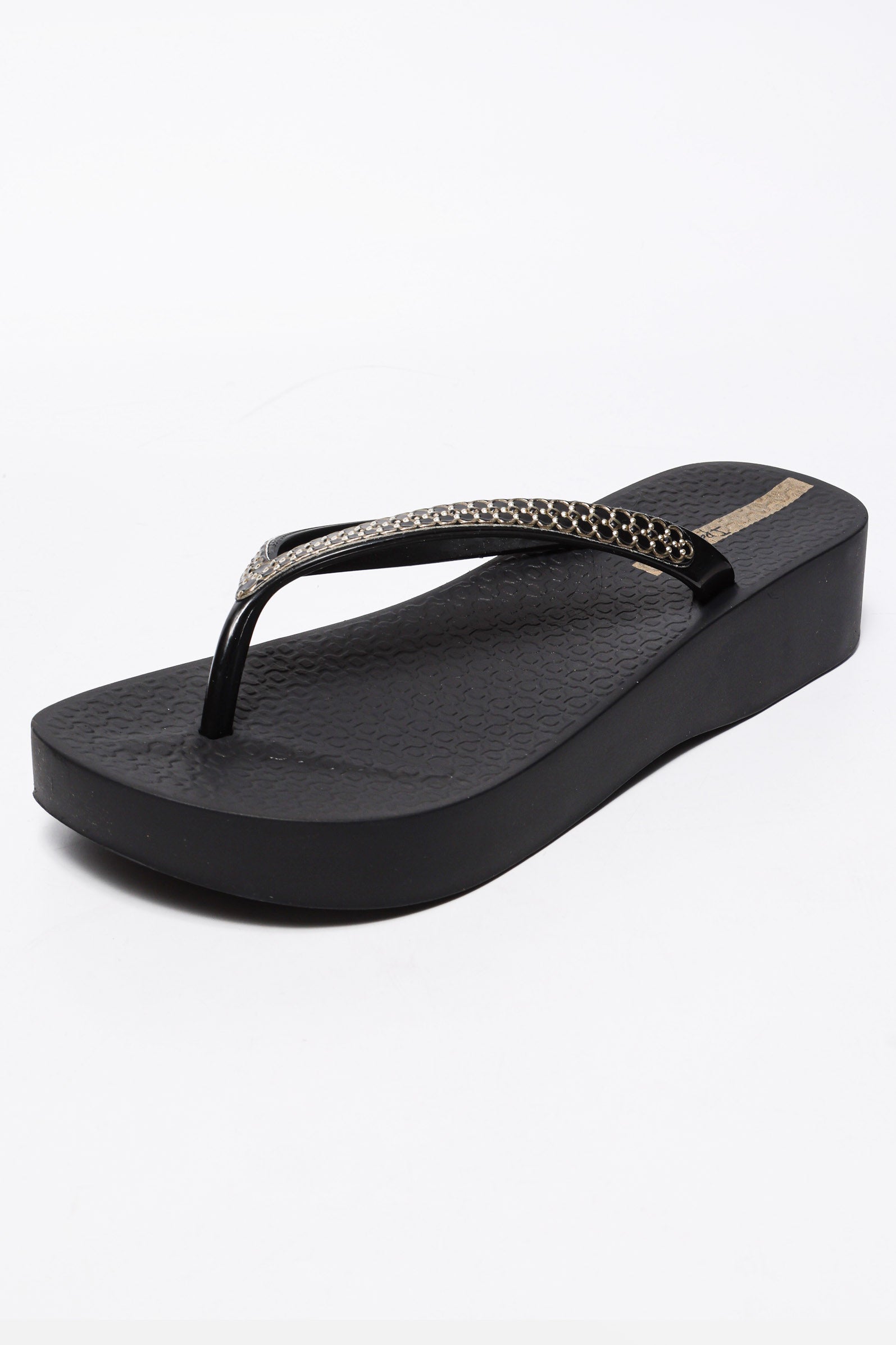 Flip Flops mit Keilabsatz - Black + Gold
