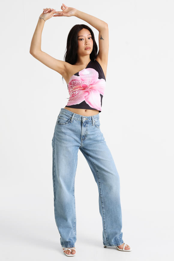 One Shoulder Crop Top - Black + Pink