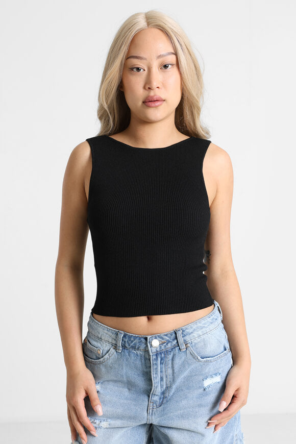 Geripptes Crop Stricktop - Schwarz