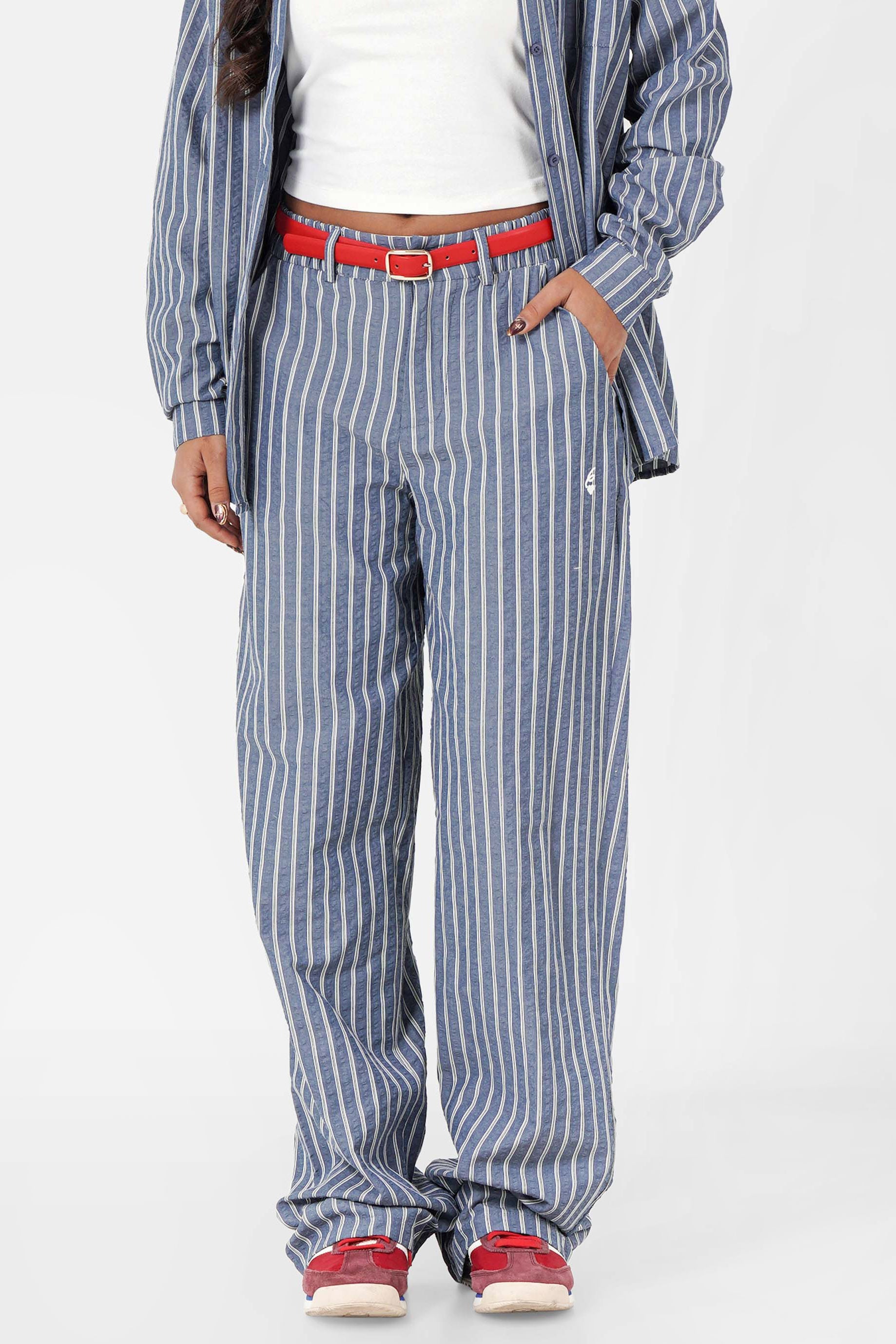 Stripes 6 Heart pantalon en tissu structuré - Blue