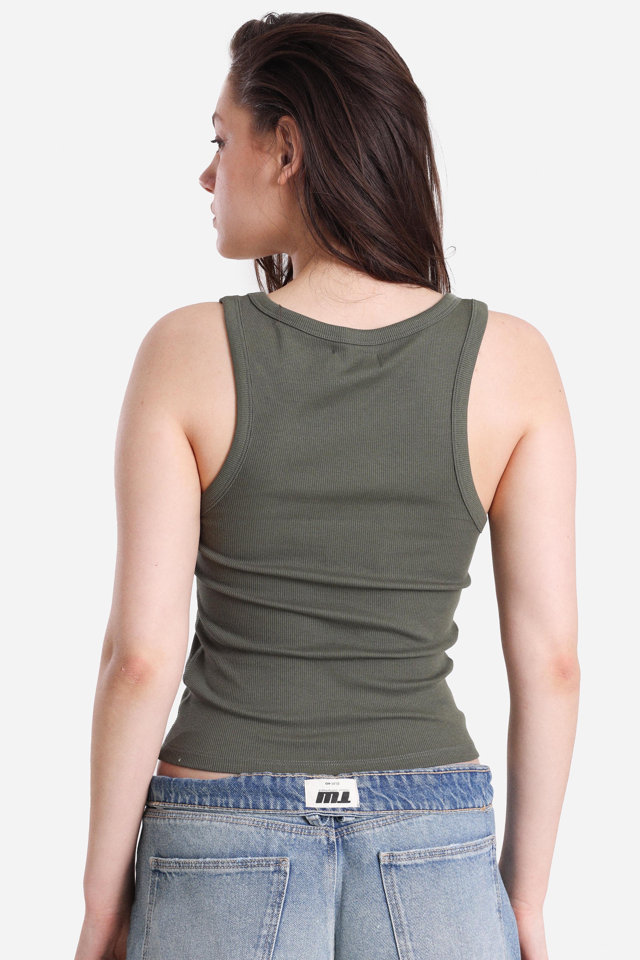 Geripptes Crop Tanktop - Olive
