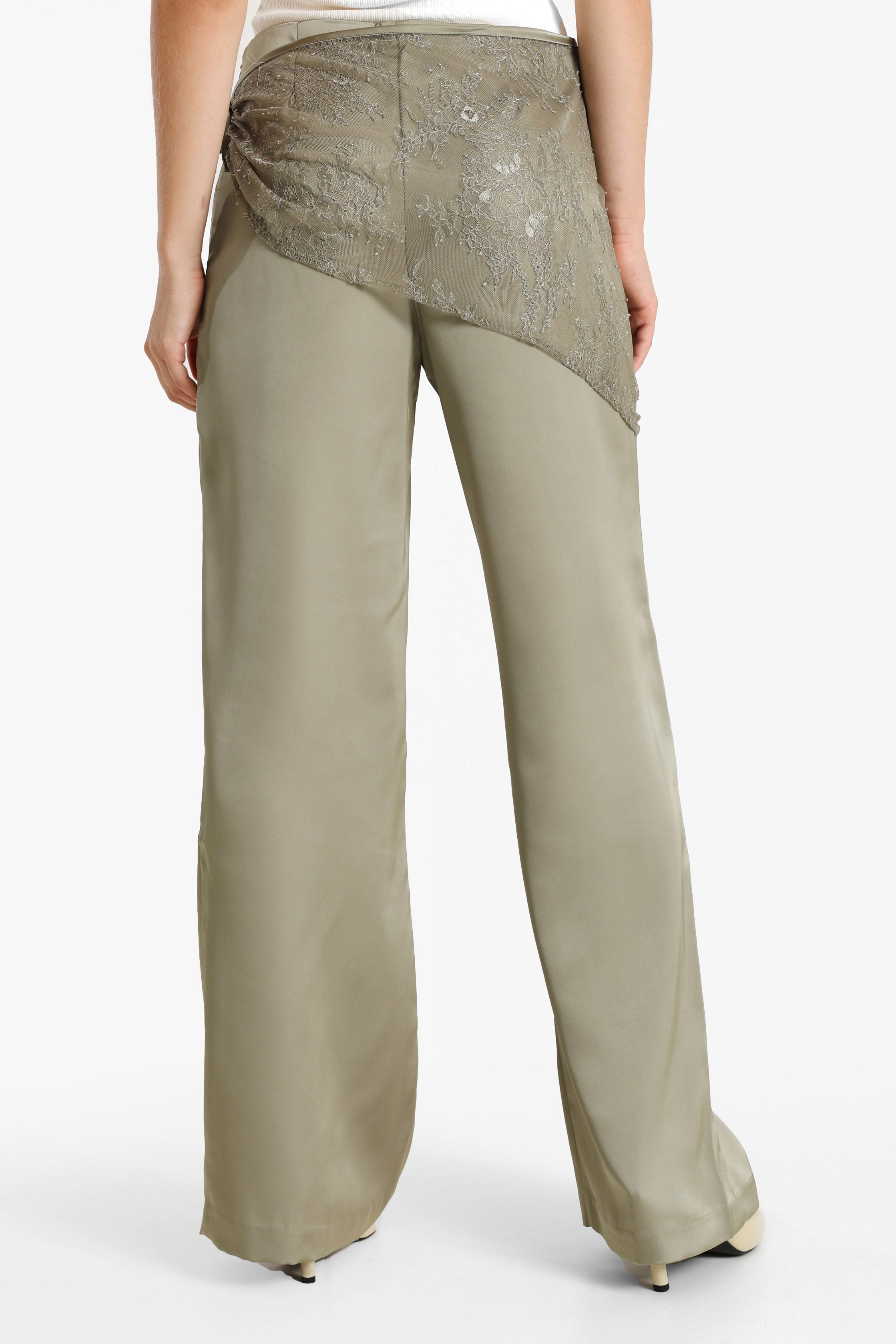 Pantalon satiné avec foulard - Vert olive