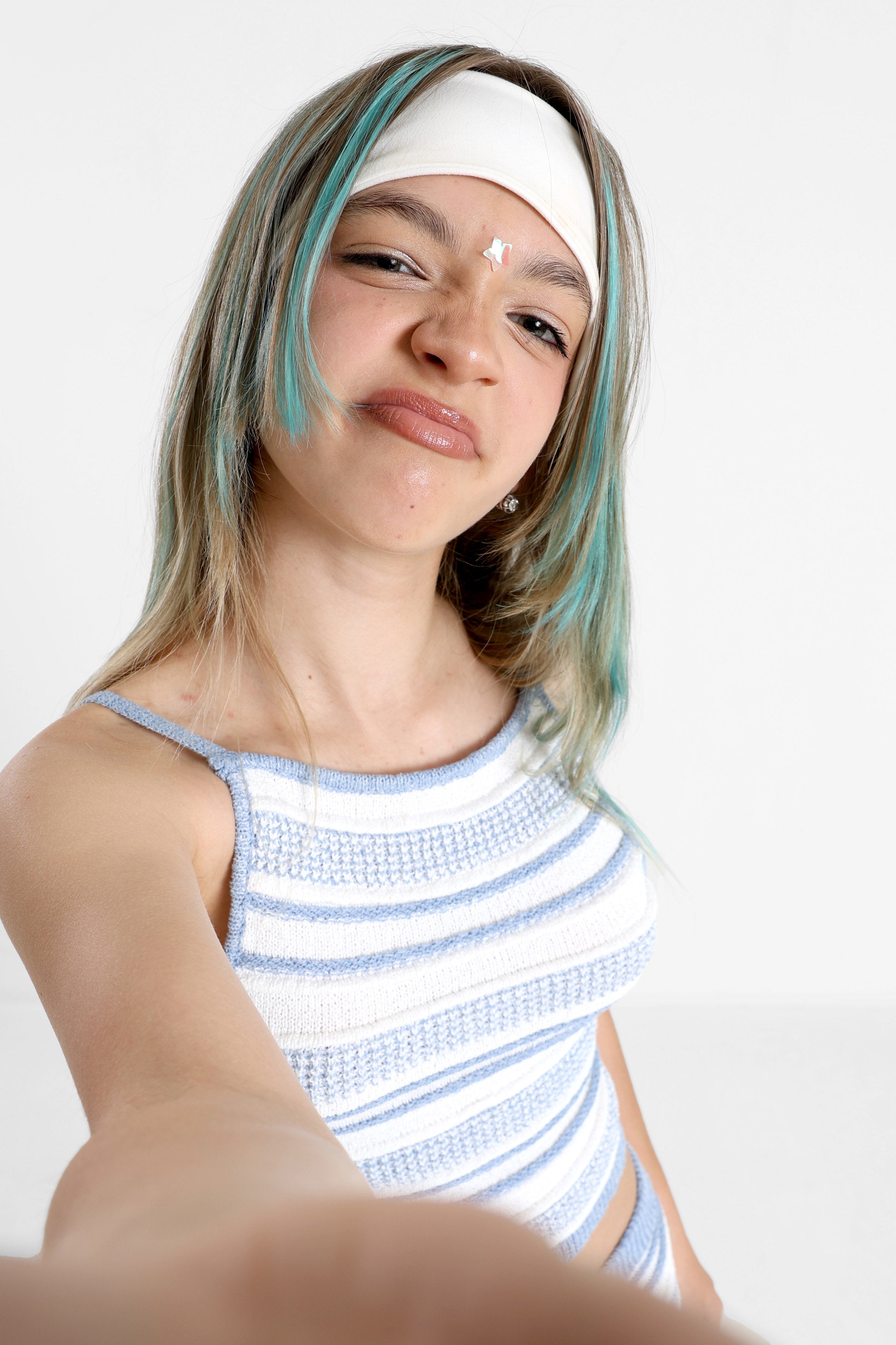 Cropped crochet top - Bleu clair + White
