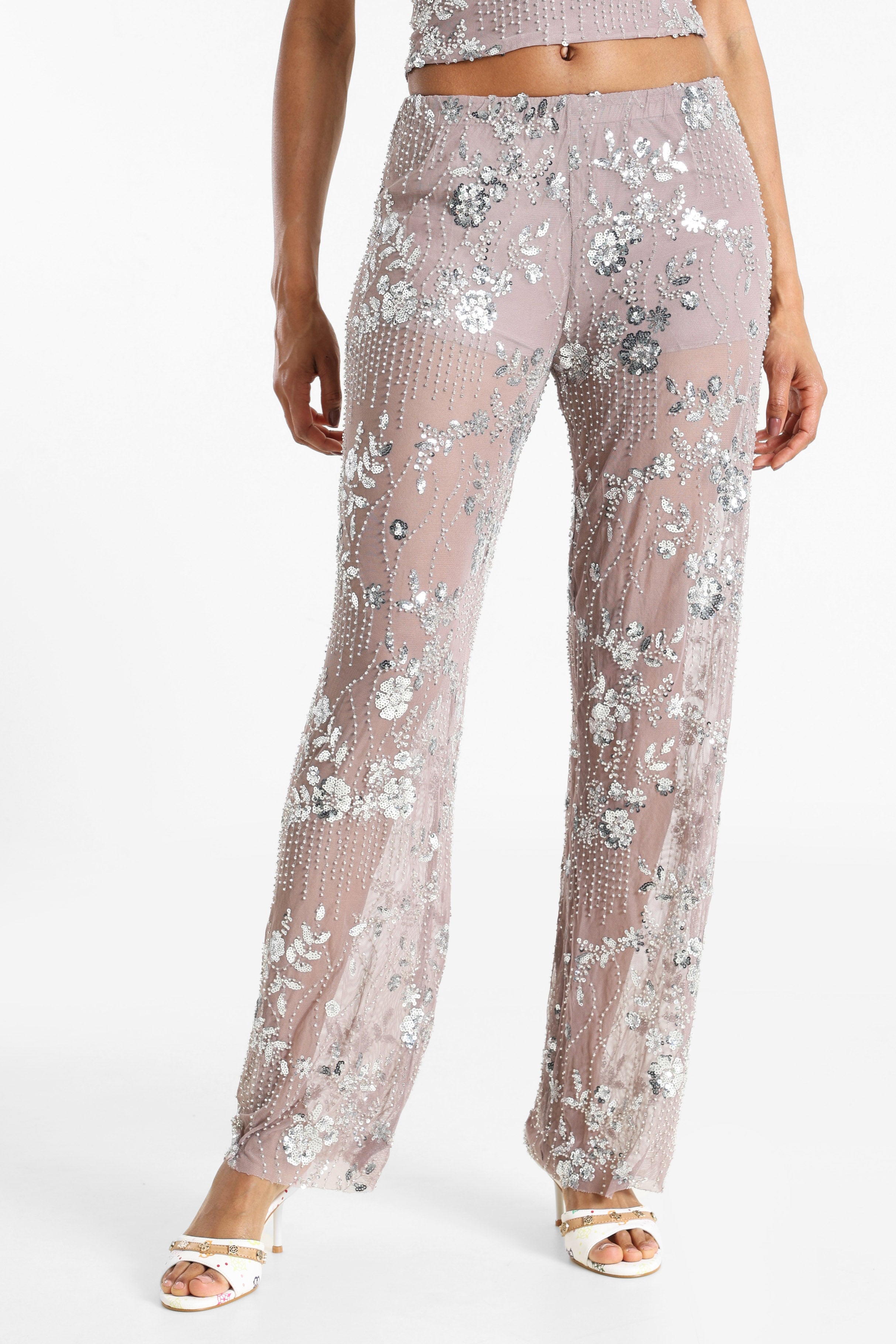 Pailletten Mesh Hose - Zartlila