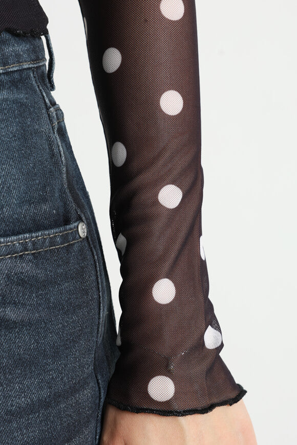 Mesh long sleeve shirt - black + white