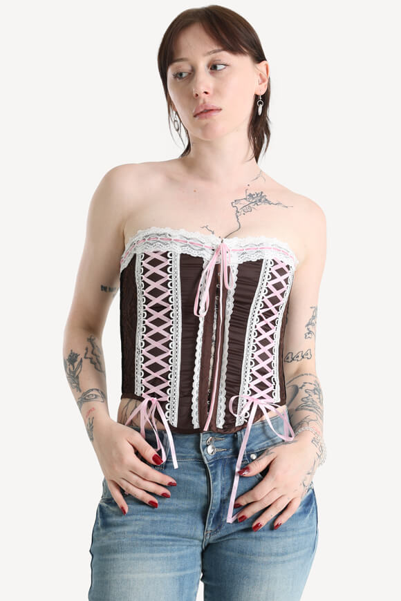 Satin corsage top - dark brown