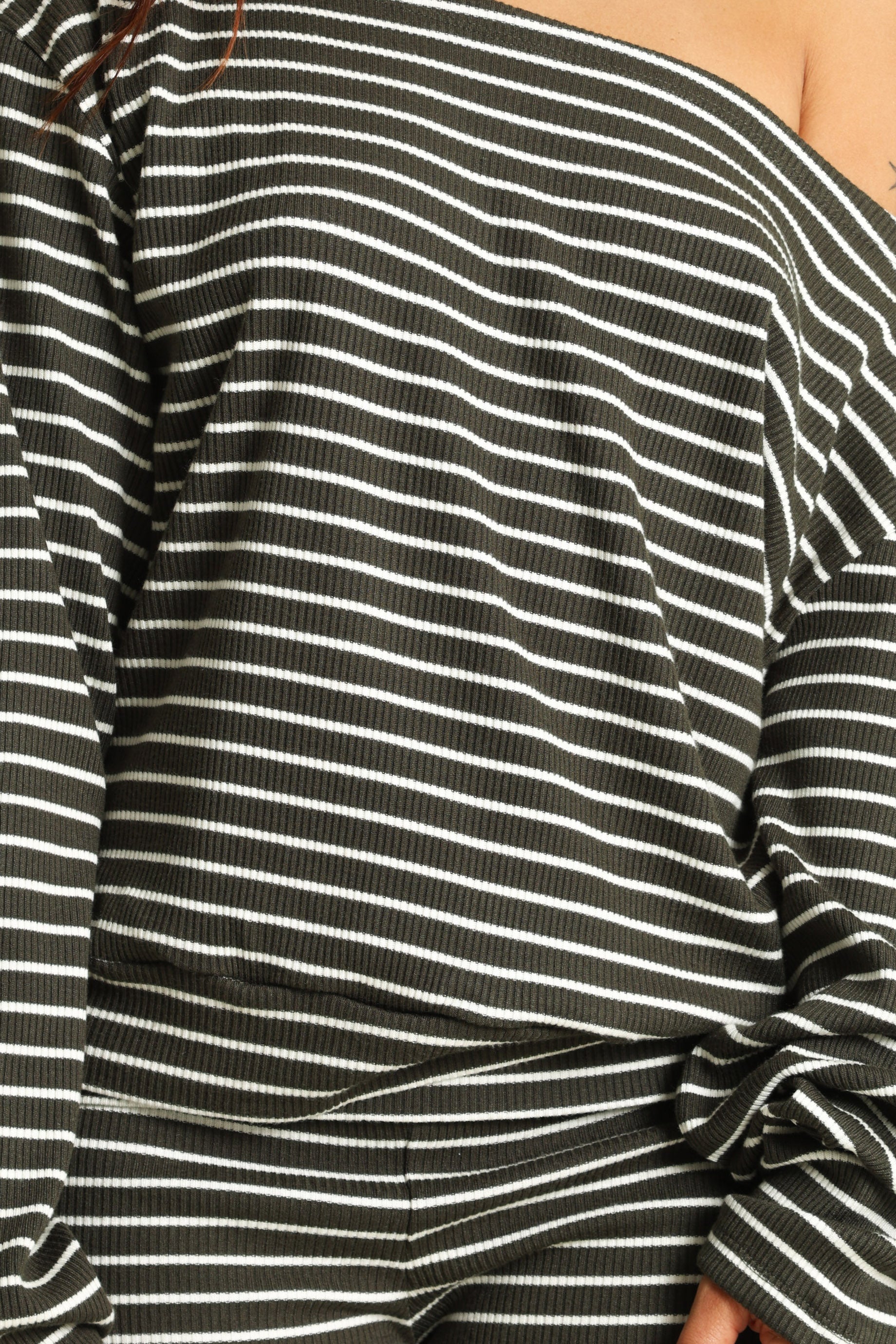 Long-sleeve ribbed shirt - Dark Green + Offwhite