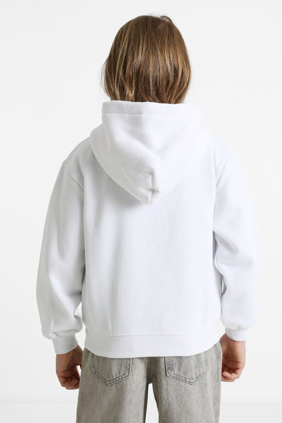 Kapuzensweatjacke - Weiss + Rot