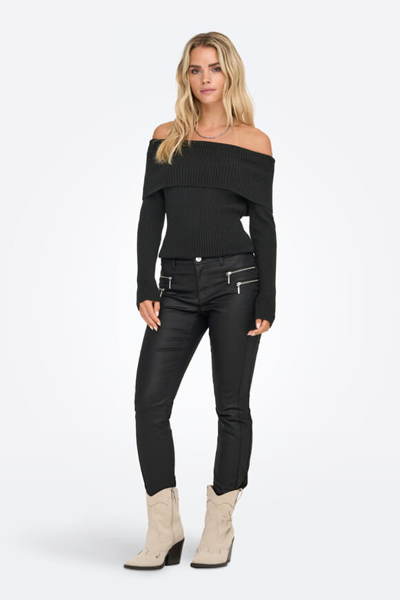 ONLKATIA Off Shoulder gerippter Strickpullover - Black