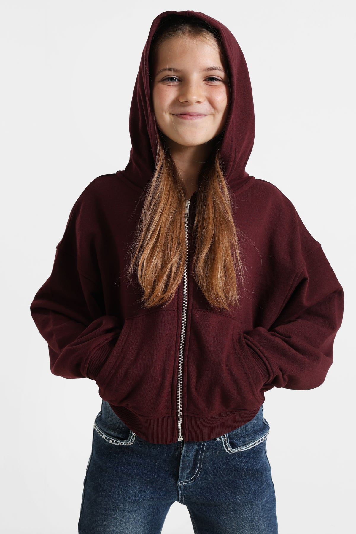 Oversize Kapuzensweatjacke - Bordeaux