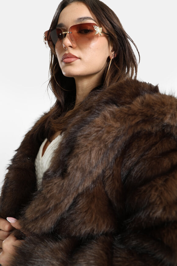 Cappotto in pelliccia sintetica - marrone scuro