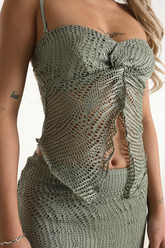 Top à bretelles croisées avec motif ajouré - Sage