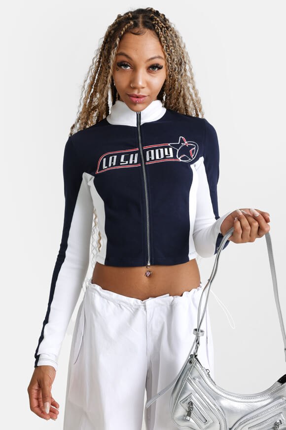 Crop sweat jacket - navy + white