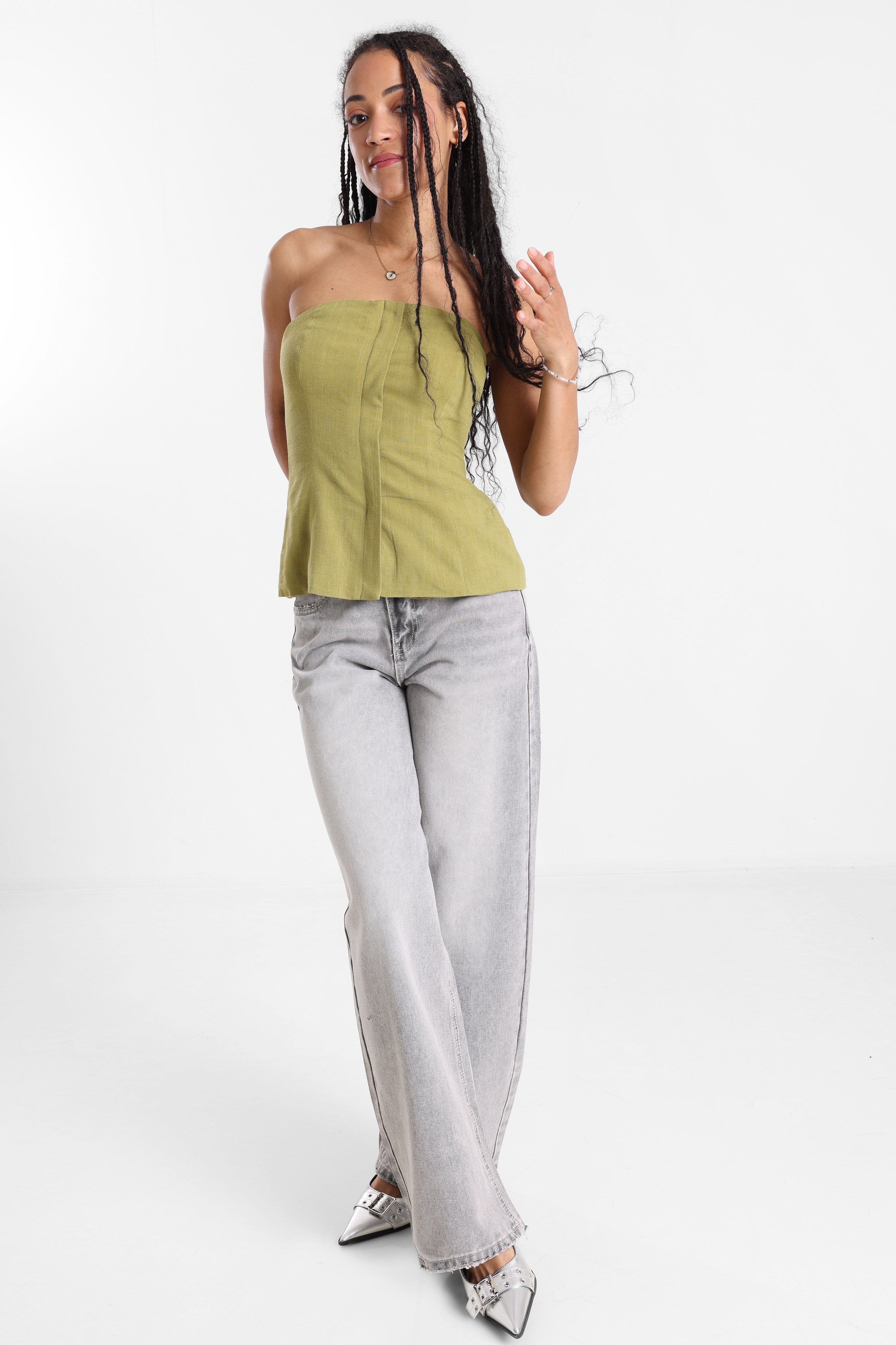 Top bandeau en lin - Vert matcha