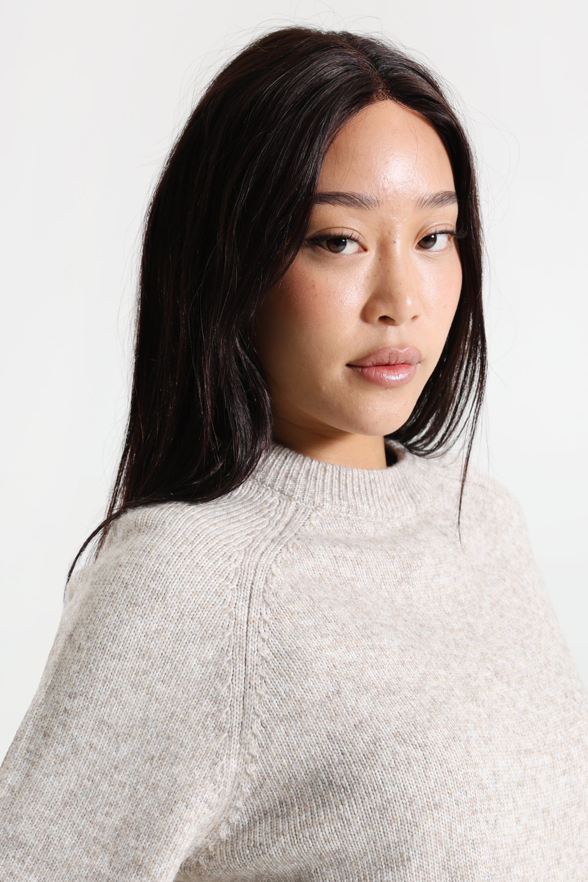 Pull ample en tricot - Beige Melange