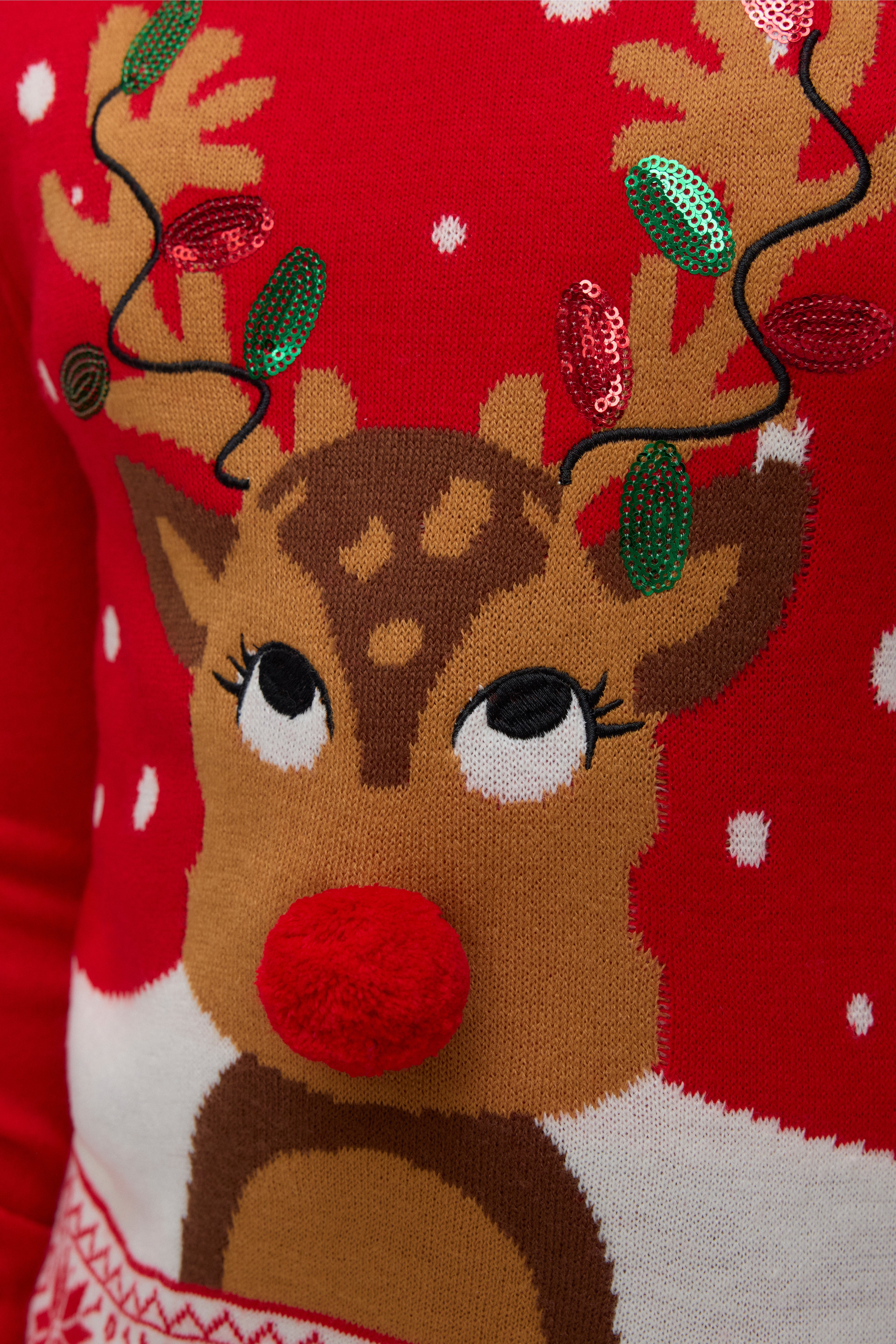 VMFROSTYDEER Pull en tricot de Noël - Rouge chinois