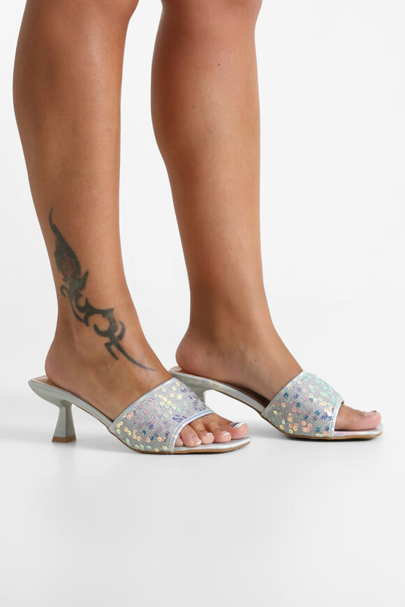 Mules avec paillettes - Silver