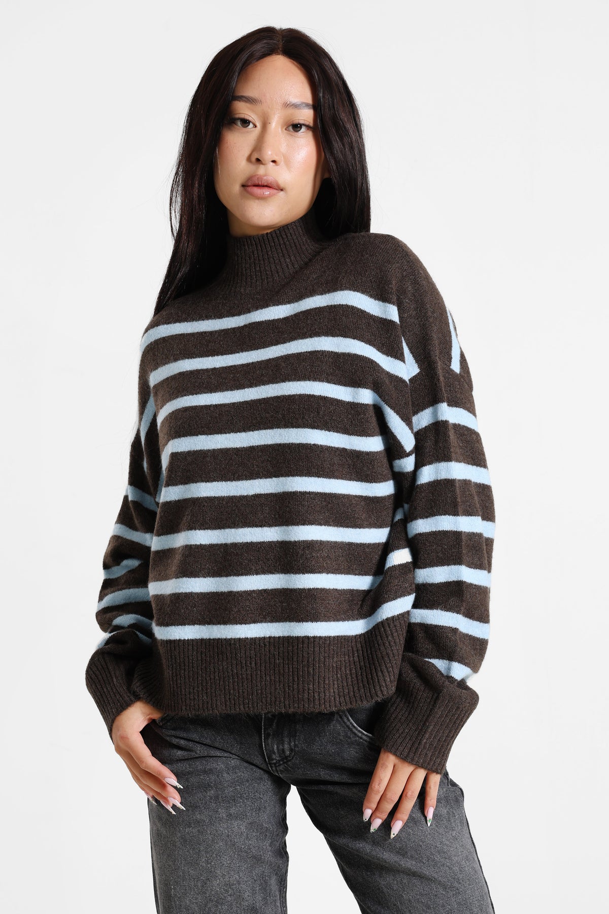 Strickpullover - Braun + Blau