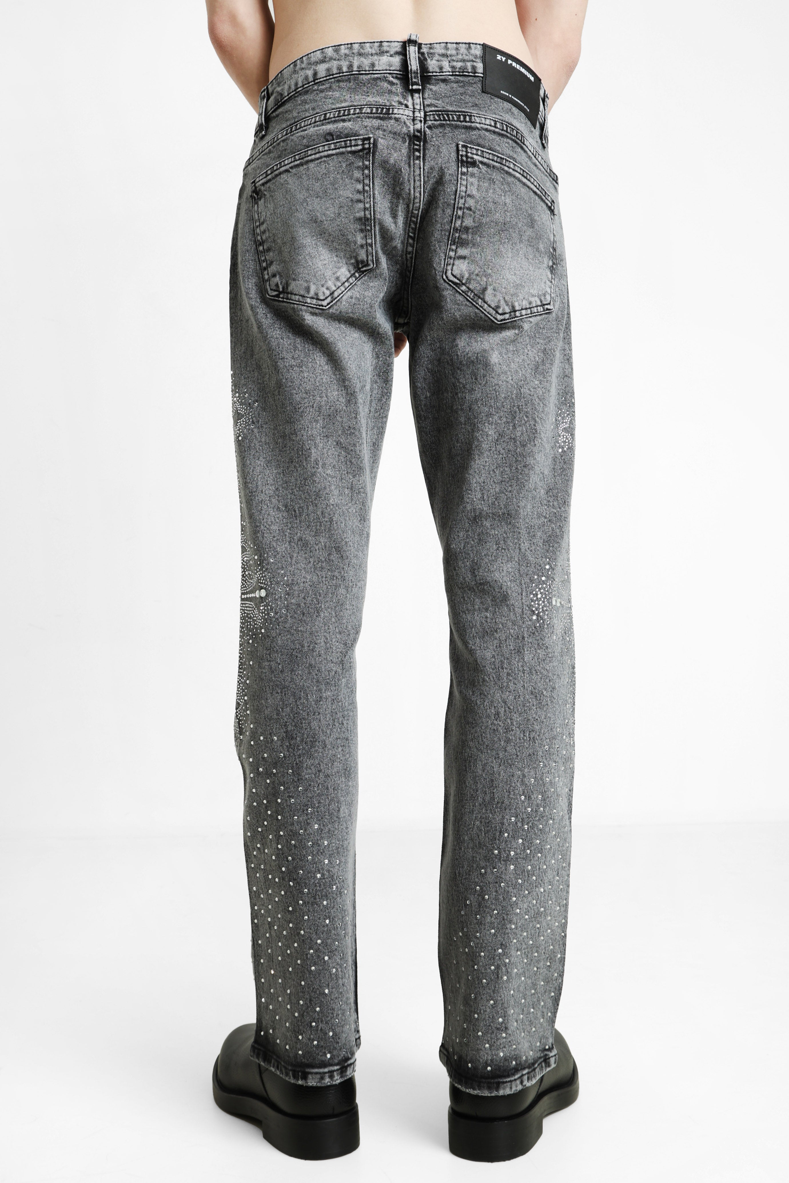 Jean loose fit avec strass - Black Washed