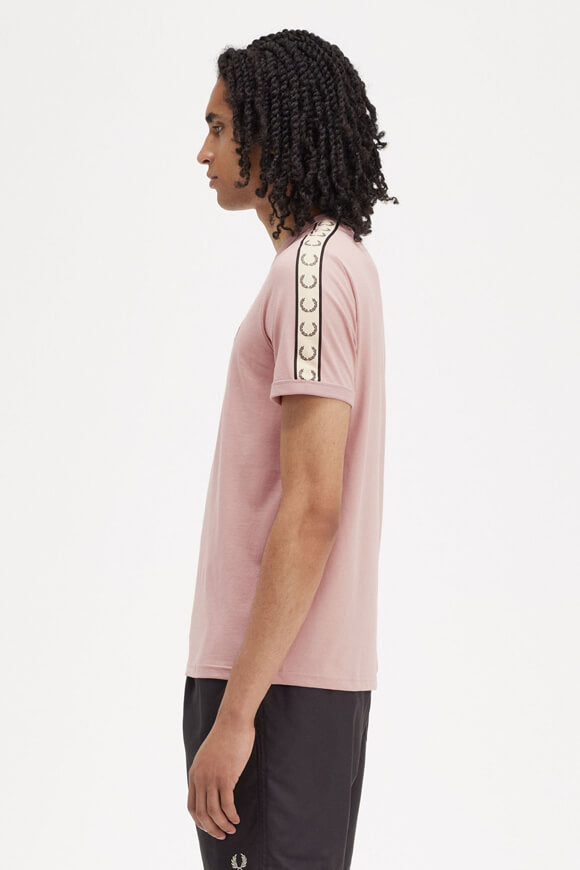 Contrast Tape Ringer T-Shirt - Dusty Rose Pink + Black