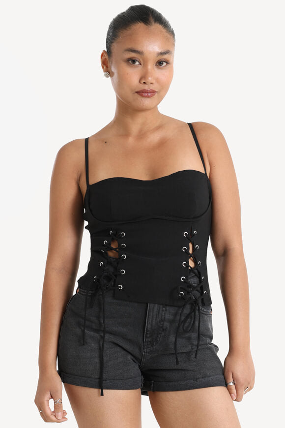 Crop top with lacing - black