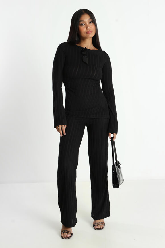 Gerippter Strickpullover - Schwarz