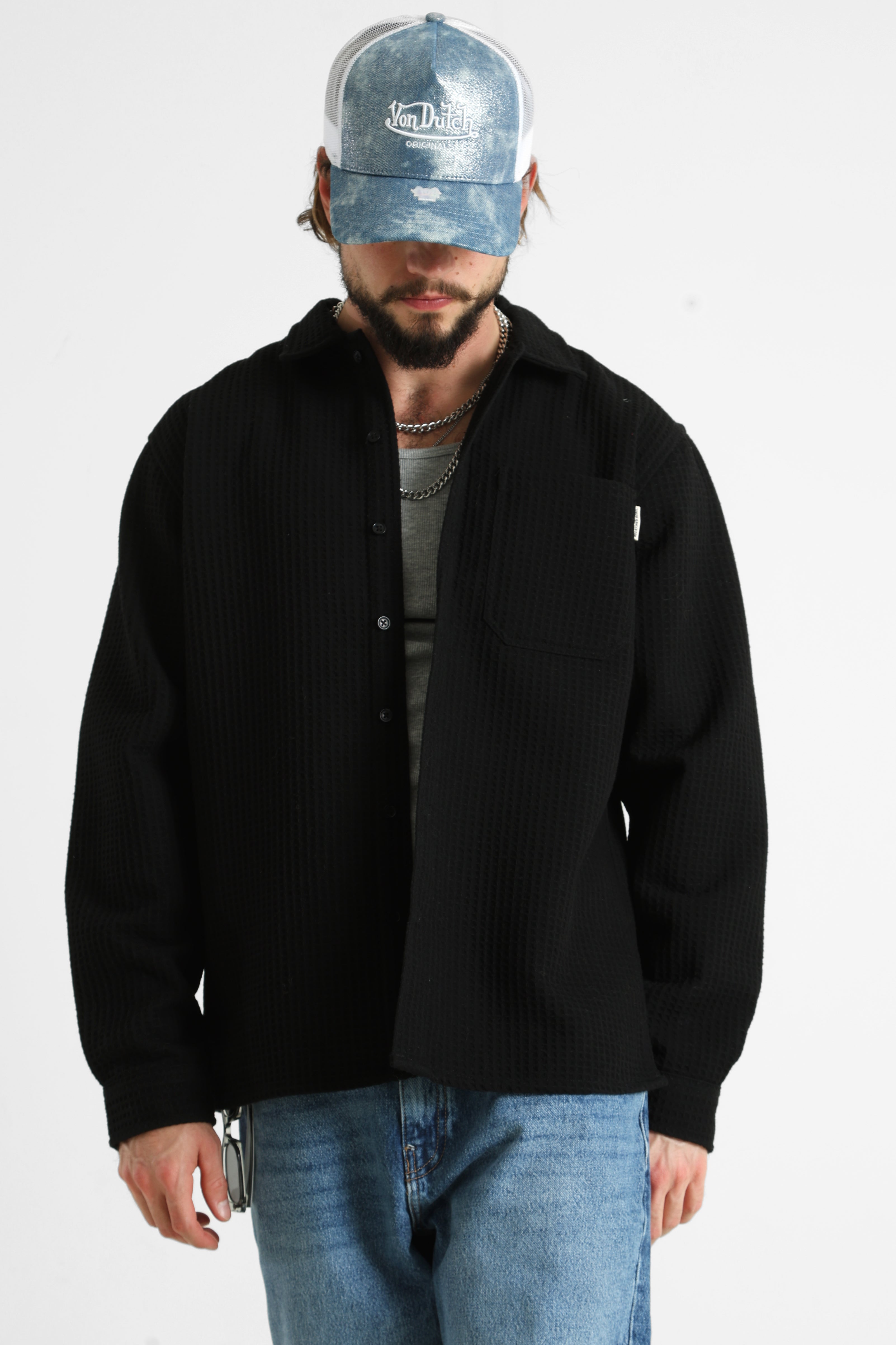 RRCHEN Maglia over con struttura waffle - Nero