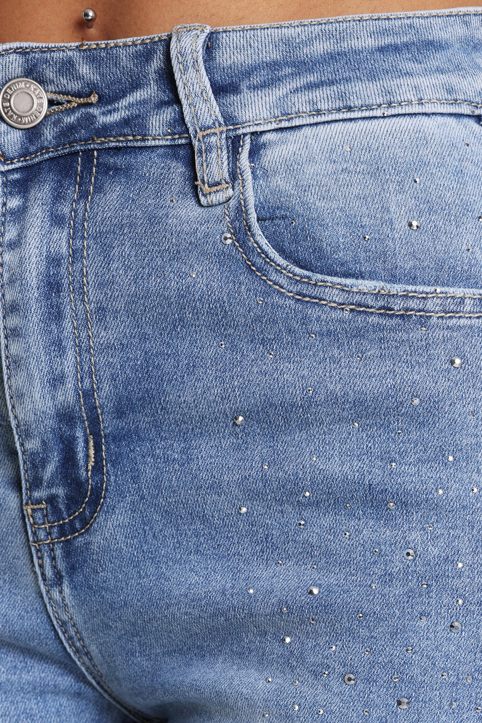 Straight Fit Jeans mit Strass - Light Blue