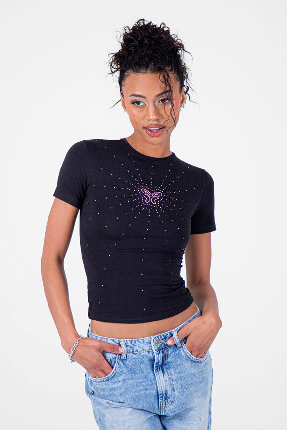 Glowing Butterfly Crop T-Shirt - Black