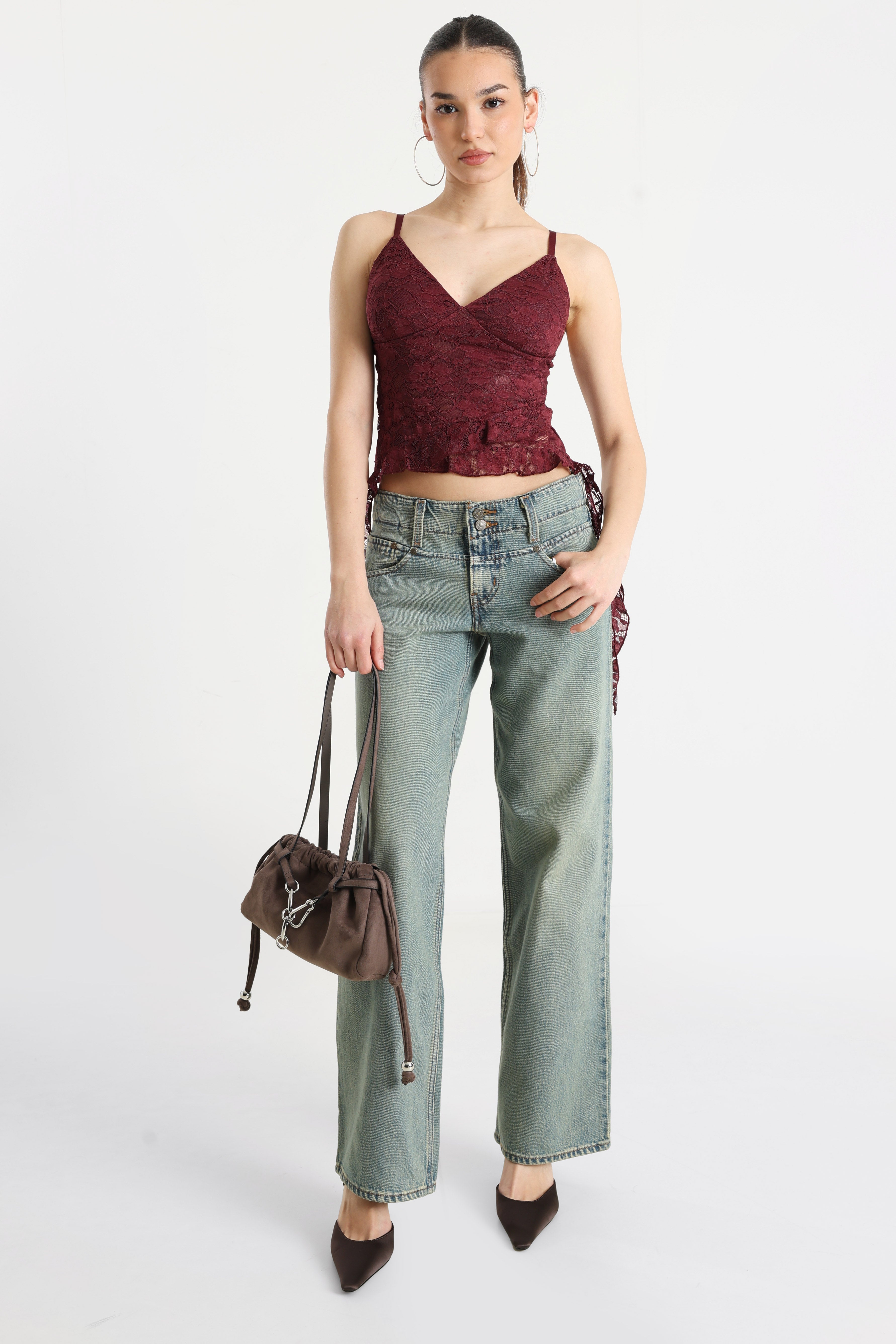 Crop Spitzentop - Bordeaux