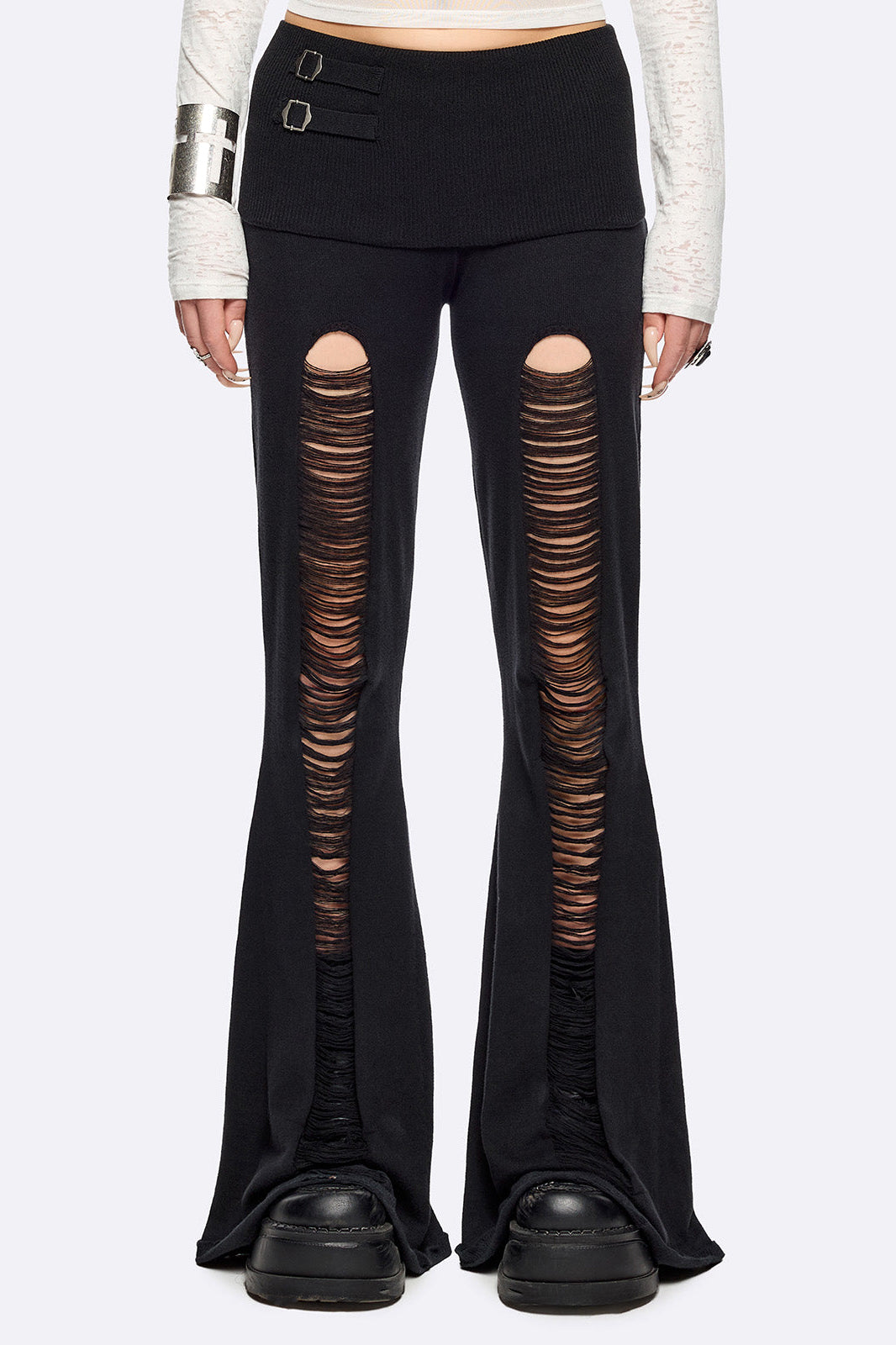 Broken pantalon flare en tricot - Black