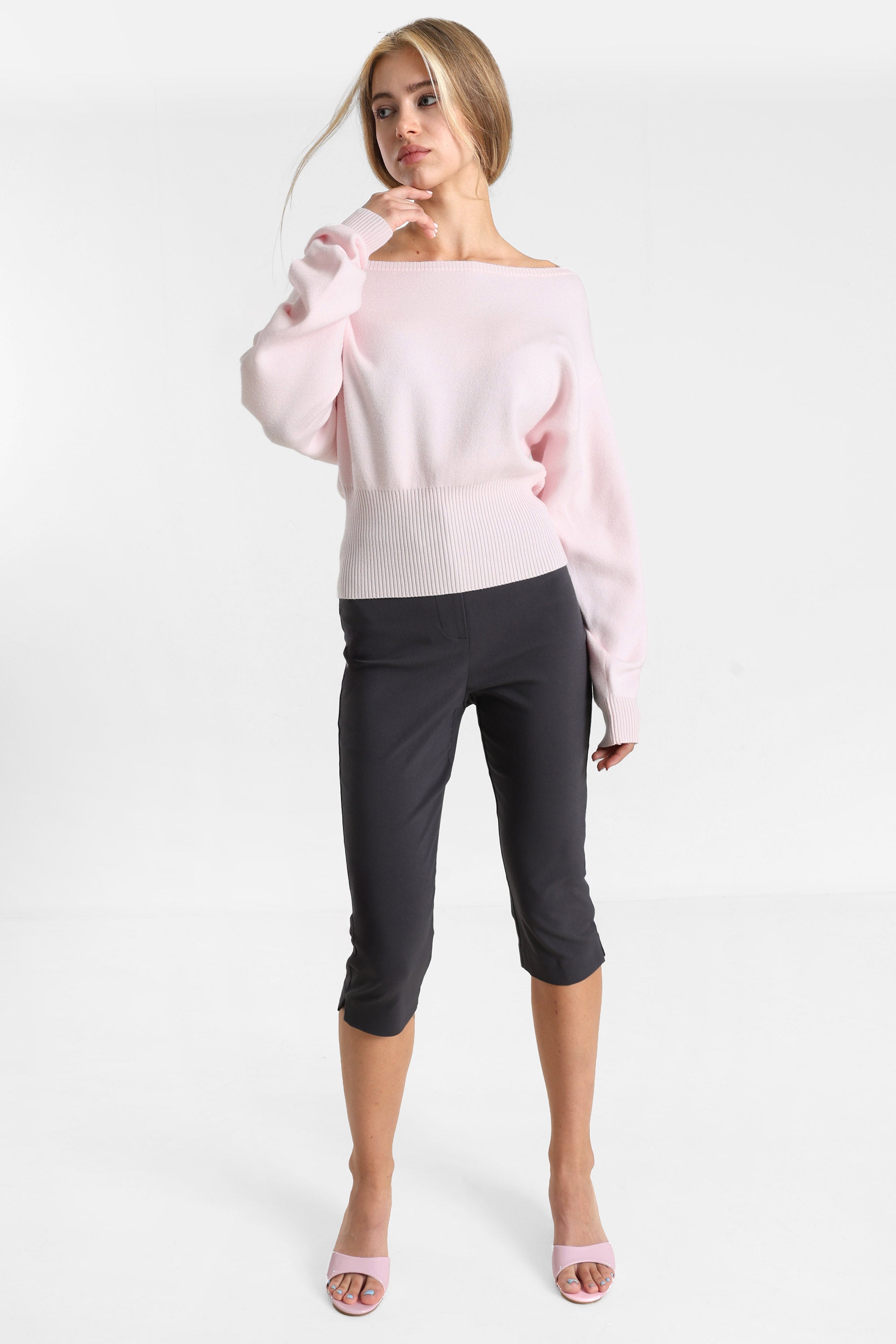 Maglione a spalle scoperte in maglia - Rosa
