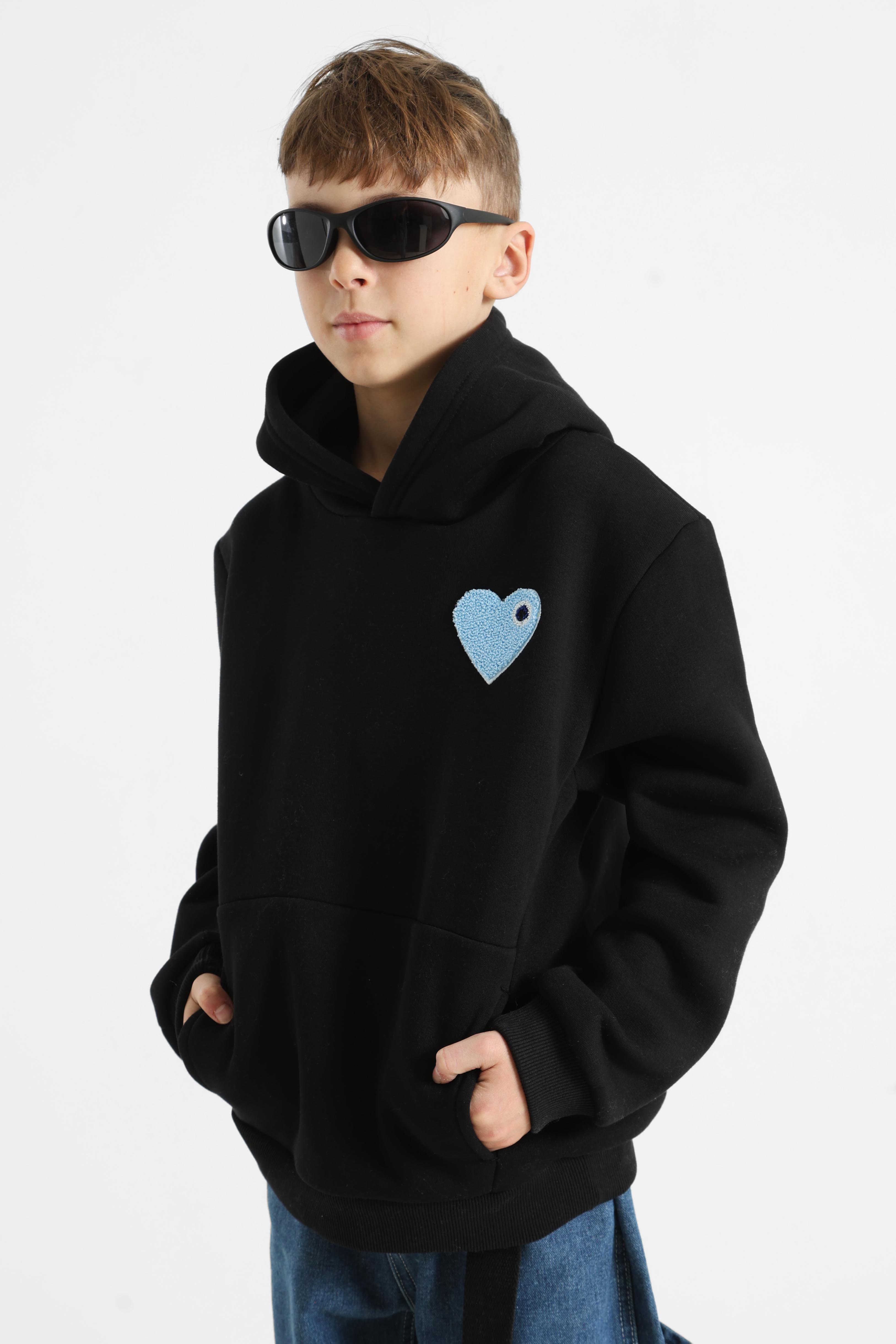 Felpa con cappuccio Heart - Black + Light Blue
