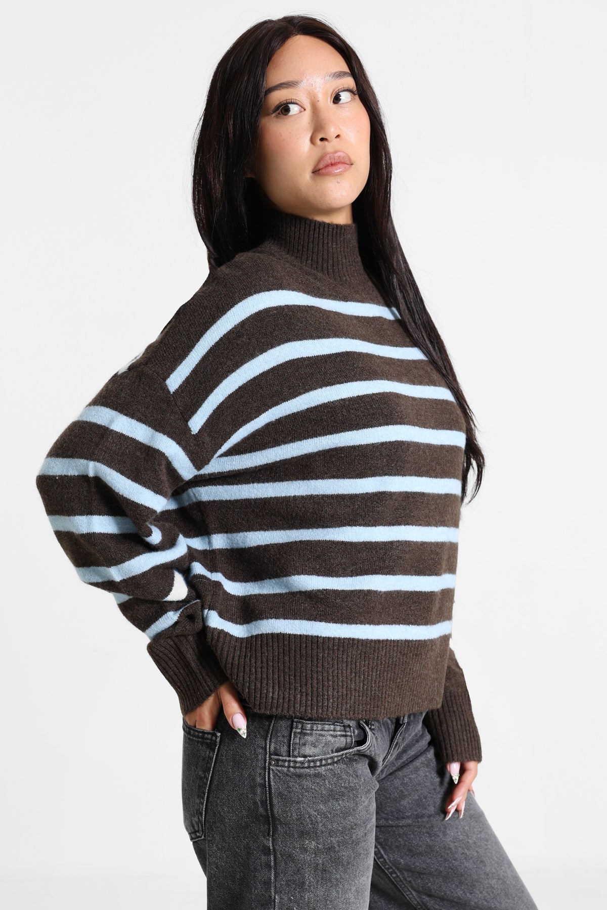 Strickpullover - Braun + Blau