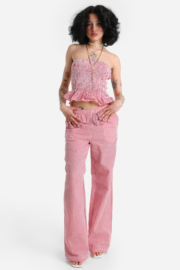 Crop top a fascia in seersucker - rosso + bianco