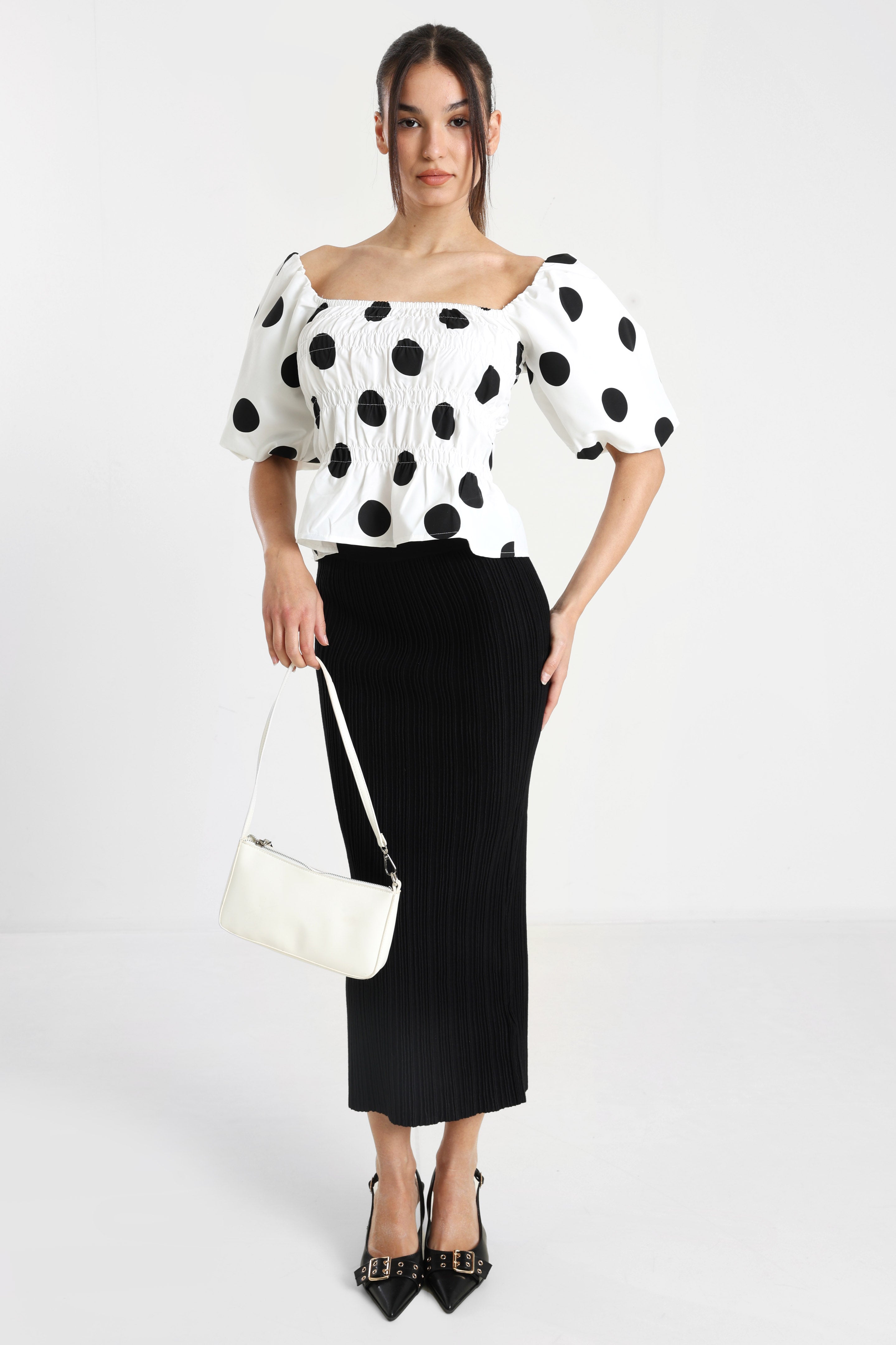 Blouse courte - Blanc + Noir