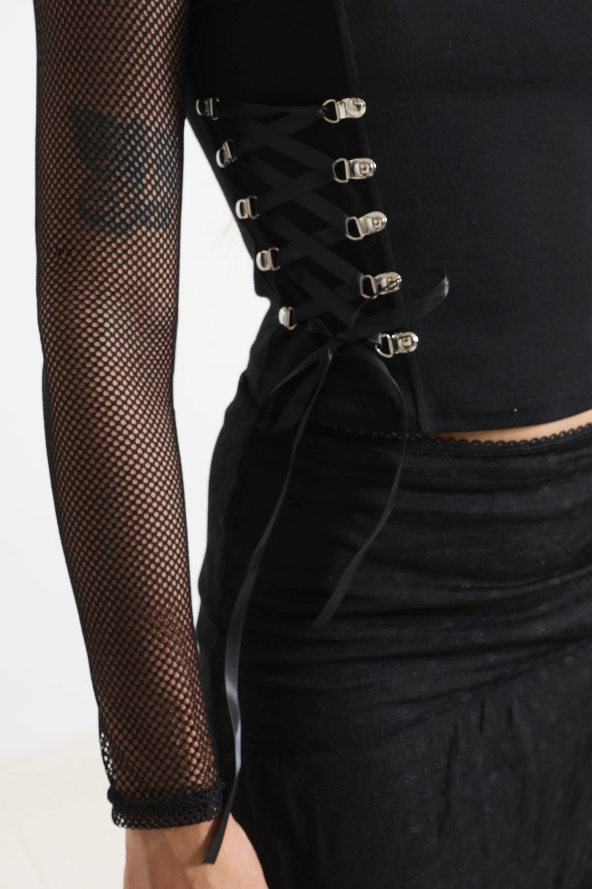 Netz Crop Langarmshirt