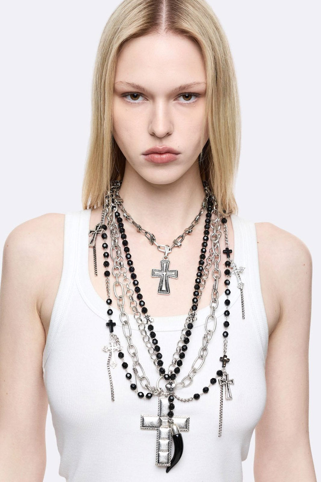 Requiem Layered Halsketten-Set - Black + Antique Silver